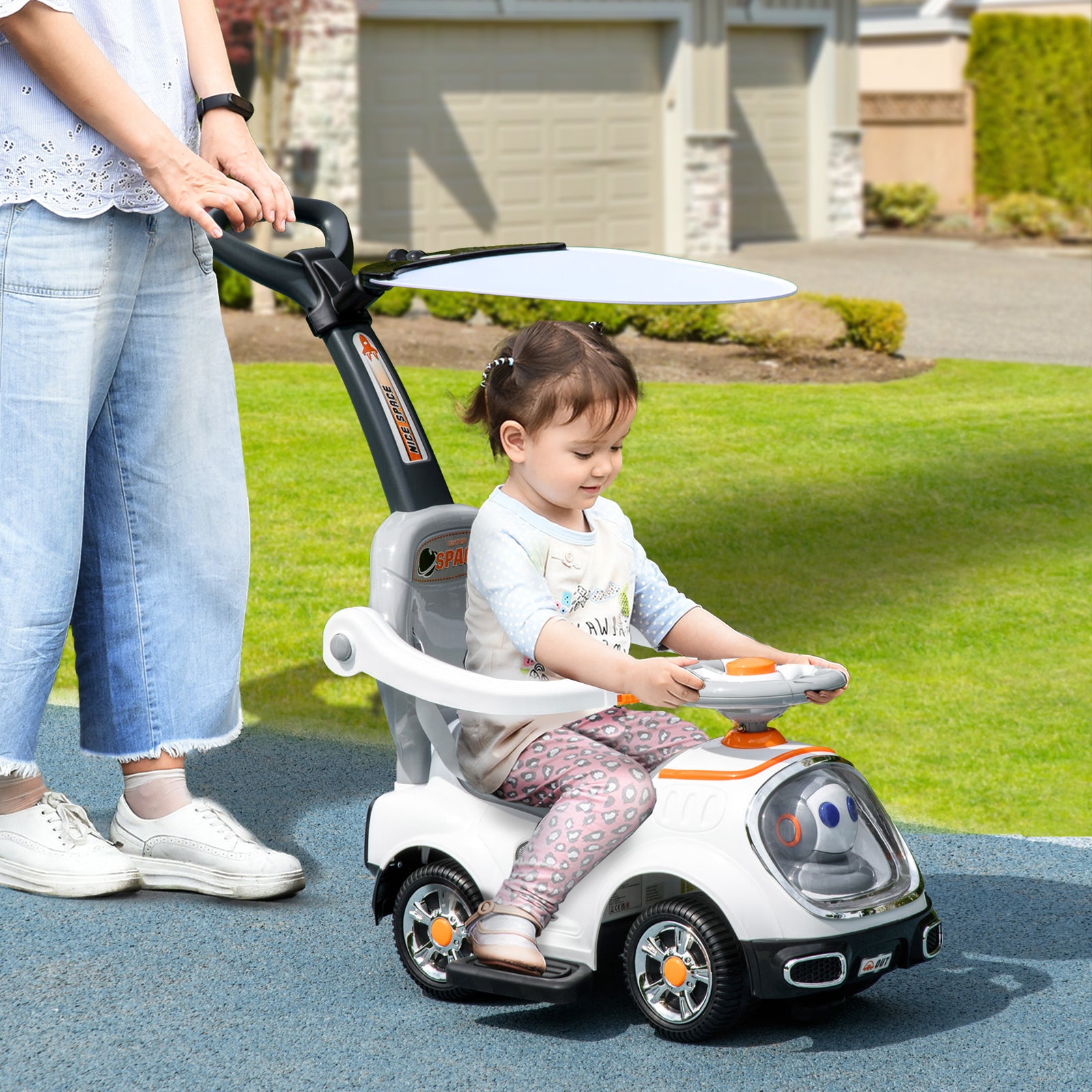 3 In 1 Ride On Push Car, Cartoon Robot Foot To Floor Slider | White
