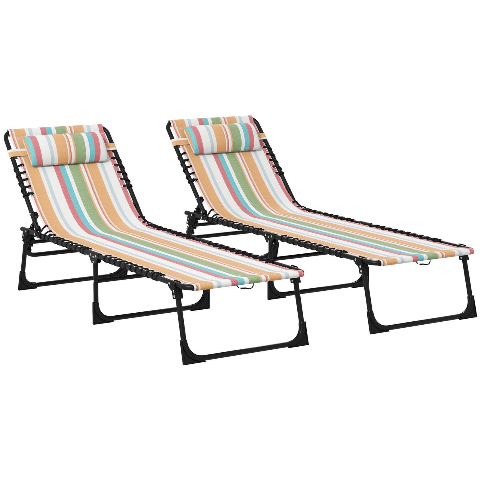 2 Pcs Beach Chaise Lounge 4 Adjustable Positions | Set of 2 | Multi Colour