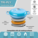 Shallow Cast Iron Casserole Pot With Lid  - 30cm , 3.7-quart | Blue