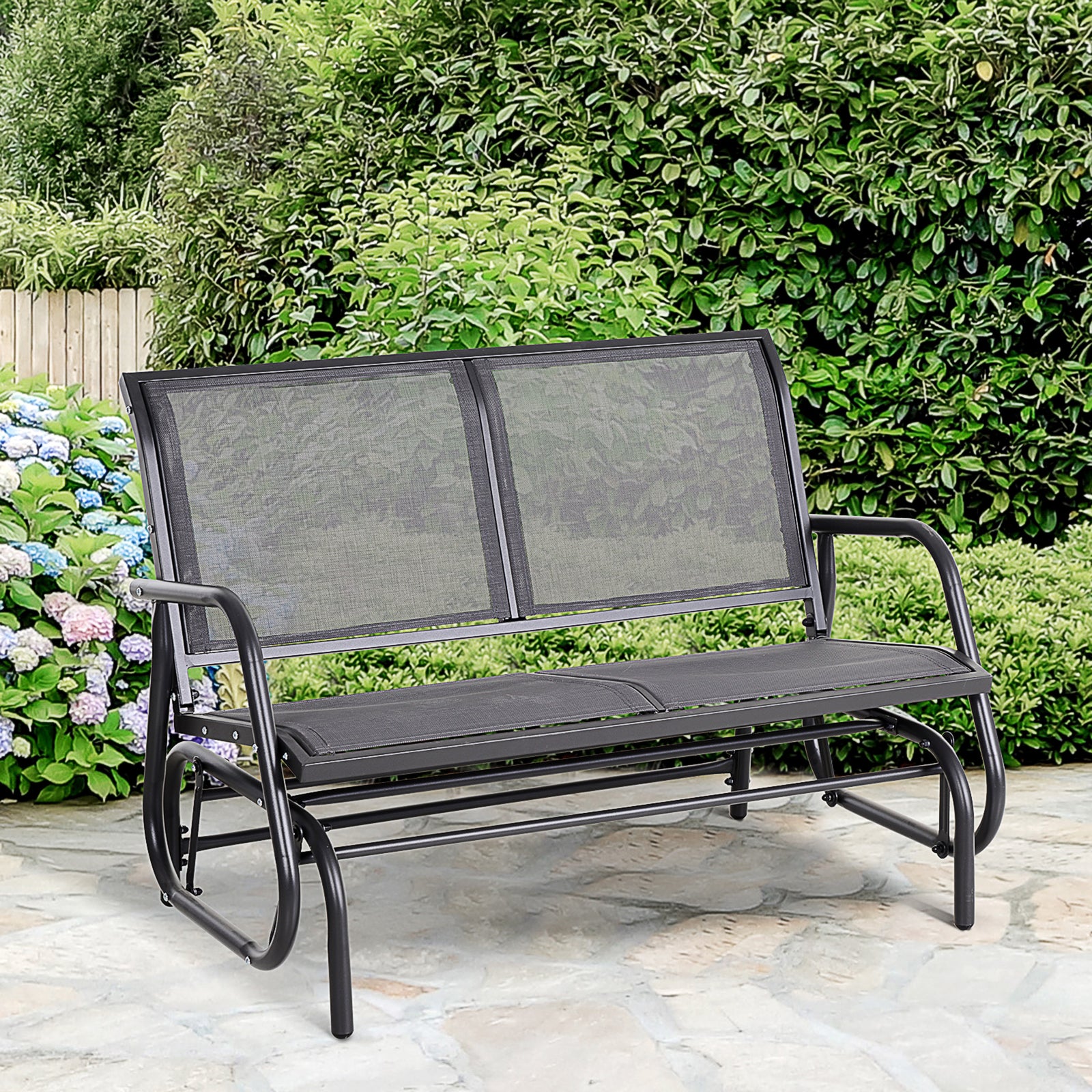 2-person Patio Glider Bench Gliding Chair Loveseat W/armrest | Gray