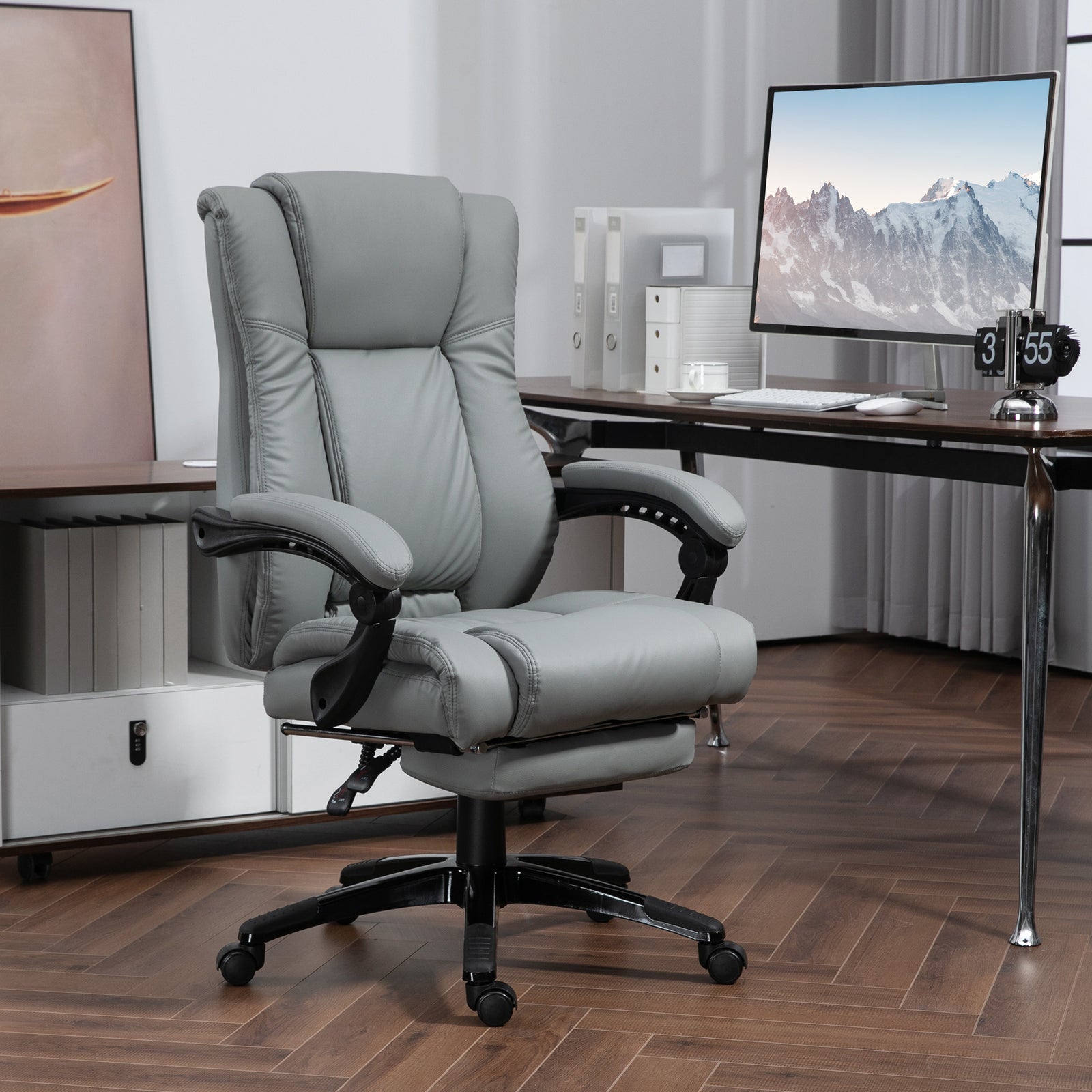 Pu Leather Office Chair W/ Foot Rest