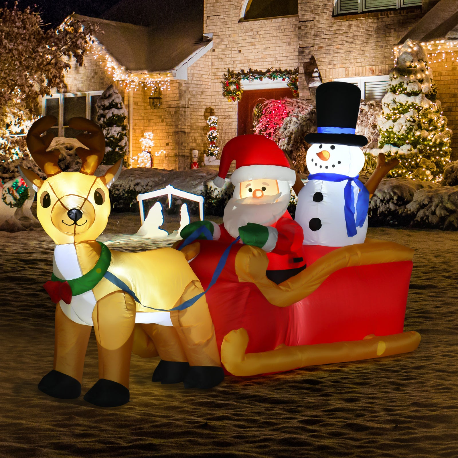 4ft Christmas Inflatable Santa Claus On Sleigh Deer Led