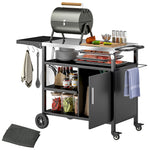 Stainless Steel Outdoor Bbq Trolley W/ Folding Side Table