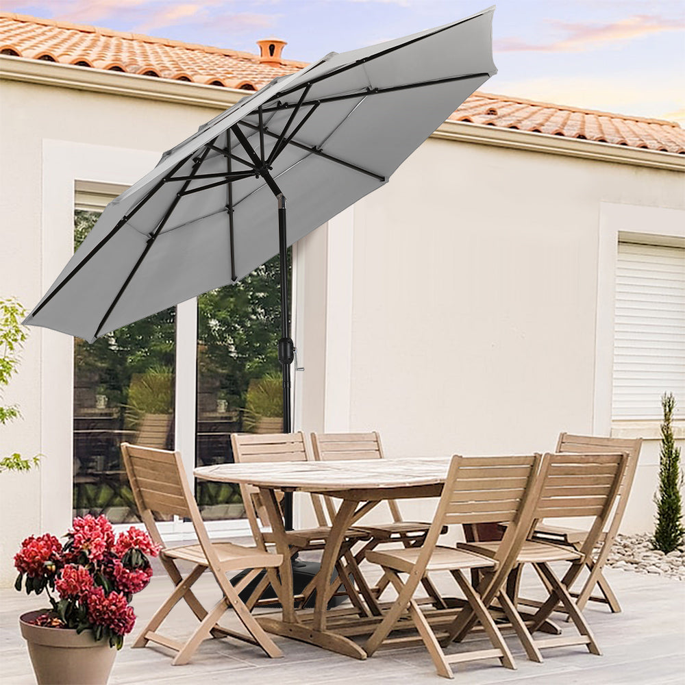 Outdoor 3-tier Umbrella With Crank And Tilt Without Base | One Size | Light Grey