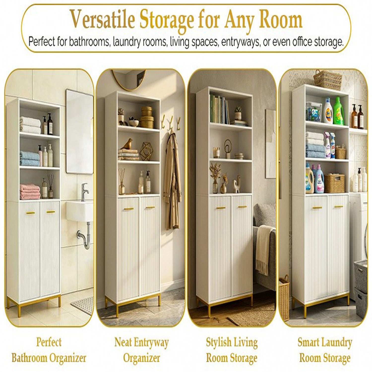 HYGRAD BUILT TO SURVIVE Bathroom Tall Storage Cabinet With 2 Laundry Hampers – Freestanding Organiser Cupboard