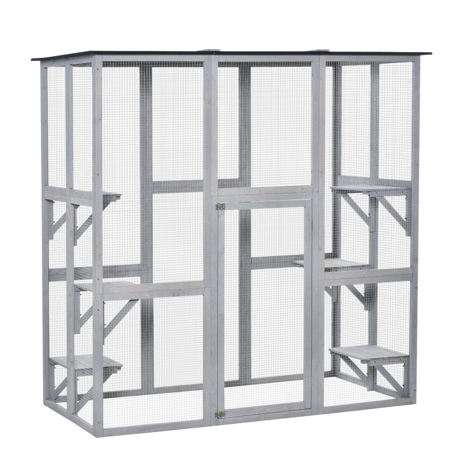 Wooden Cat House With Platforms, Cat Cage For Multiple Kittens | Light Grey