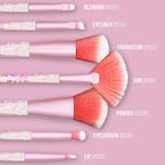 Aquarius Cosmic Makeup Brush Set 7 Piece Pink Liquid Glitter Handle Beauty Collection