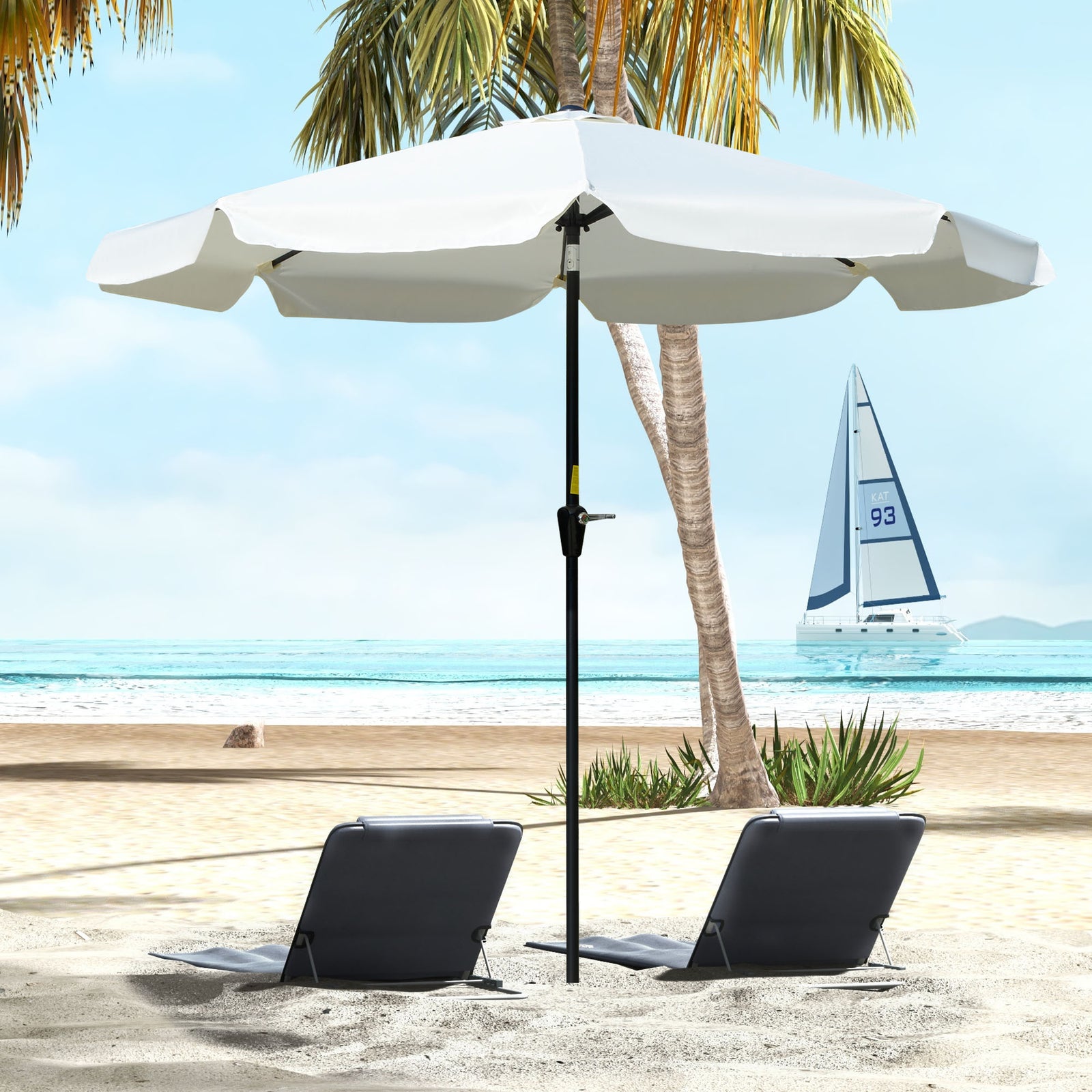 2.7m Patio Umbrella With Crank Garden Parasol | White