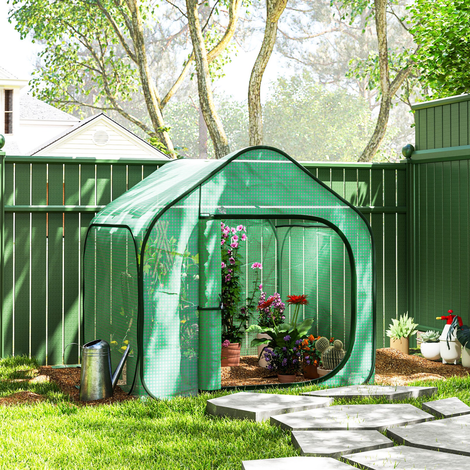 Mini Pop Up Greenhouse W/ Reinforced Pe Cover, Zipper Door | Green