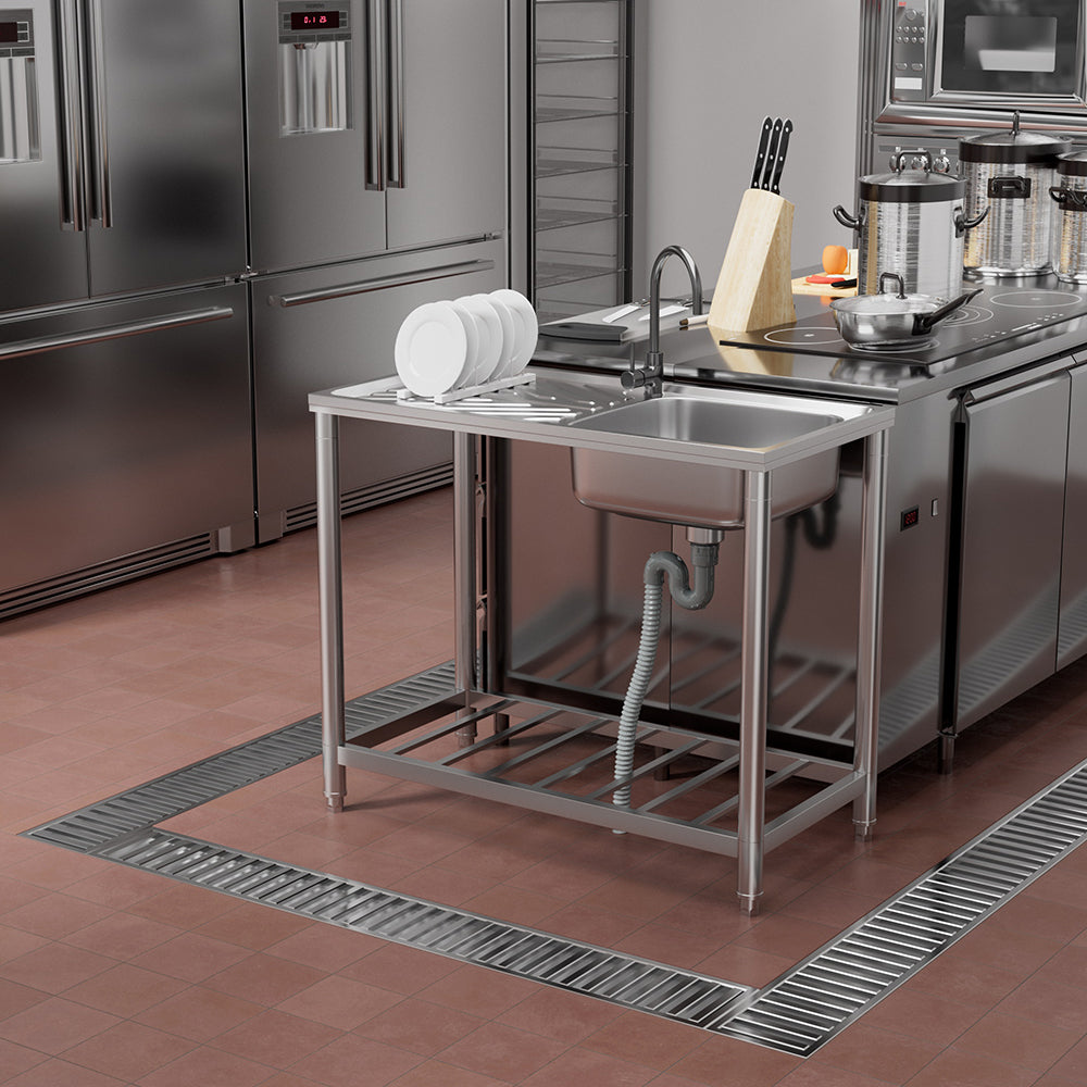 100cm*50cm*85cm H 201 Stainless Steel Commercial Sink With Drainboard
