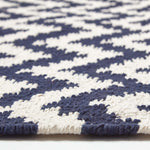 Casablanca Handwoven Zig Zag Pattern Dark Blue And White Cotton Rug | 150cm x 95cm | Dark Blue
