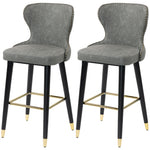 Bar Stools Set Of 2, Dining Stools With Backrest, Footrest, Grey
