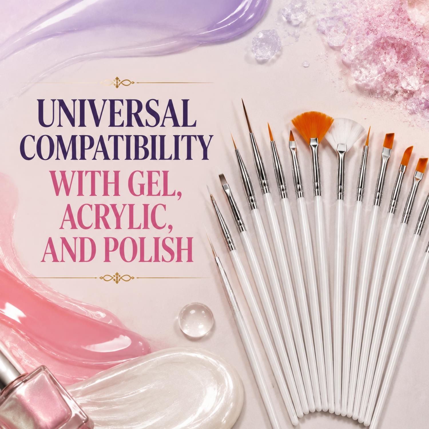 Envie Nail Art Brush Set 15pc Gel Acrylic Polish Design Painting Drawing Pen Pack