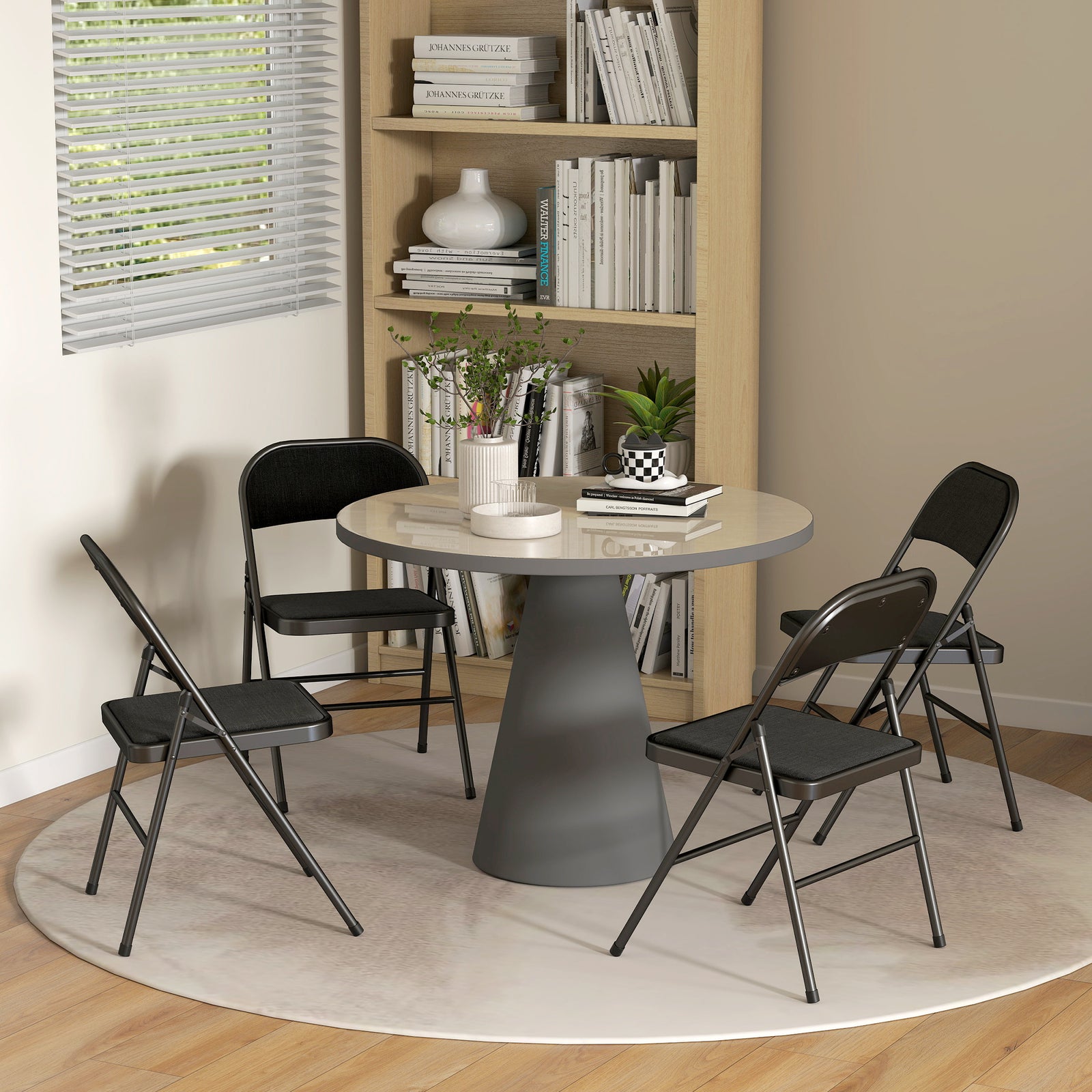 HOMCOM 4 Pack Linen-look Padded Folding Chairs With Cushioned Seat Black