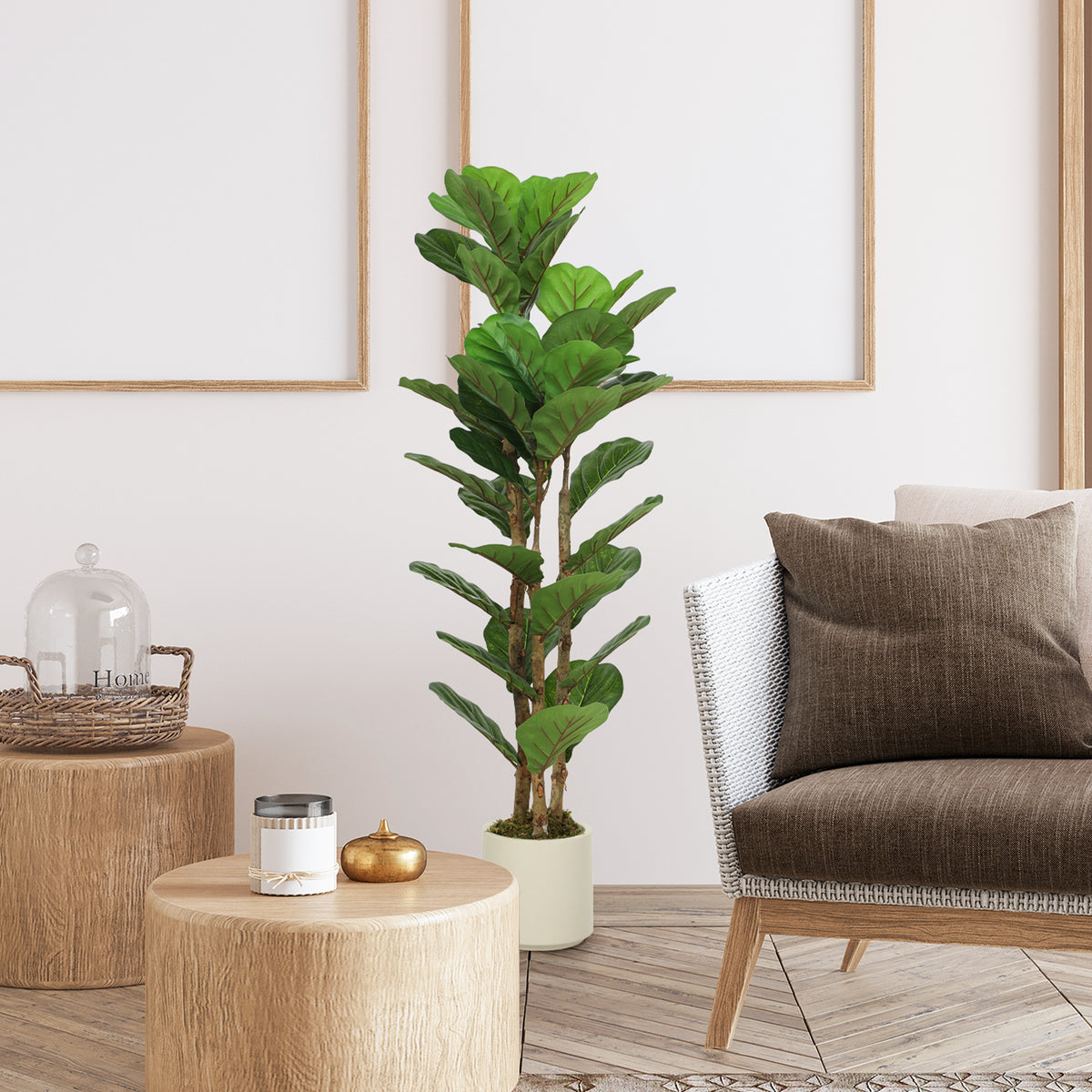 HOMCOM 120cm Artificial Fiddle Leaf Fig Tree With Solid Wood Trunks