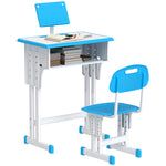 Kids Desk And Chair Set W/ Drawer, Book Stand, Pen Slot | Blue