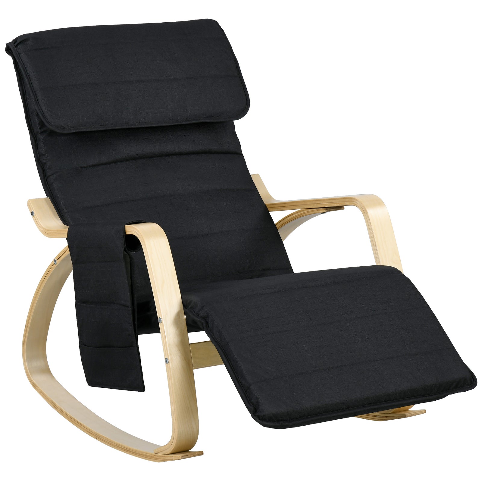 Rocking Chair Recliner Armchair With Adjustable Footrest | One Size | Black