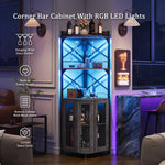 5-tier Corner Bar Cabinet With Built-in Power Outlet And Led Lights | Grey