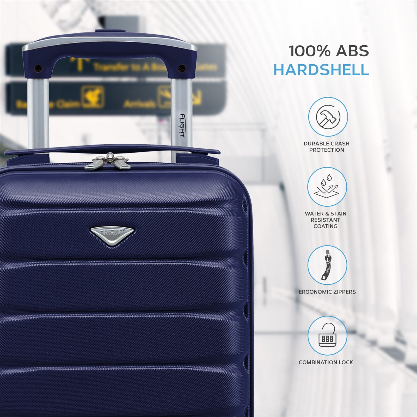 40x20x25cm Cabin Carry-on Suitcase - Lightweight, Durable, 4-wheel Luggage - 100+ Airlines Approved | Cabin | Navy Blue