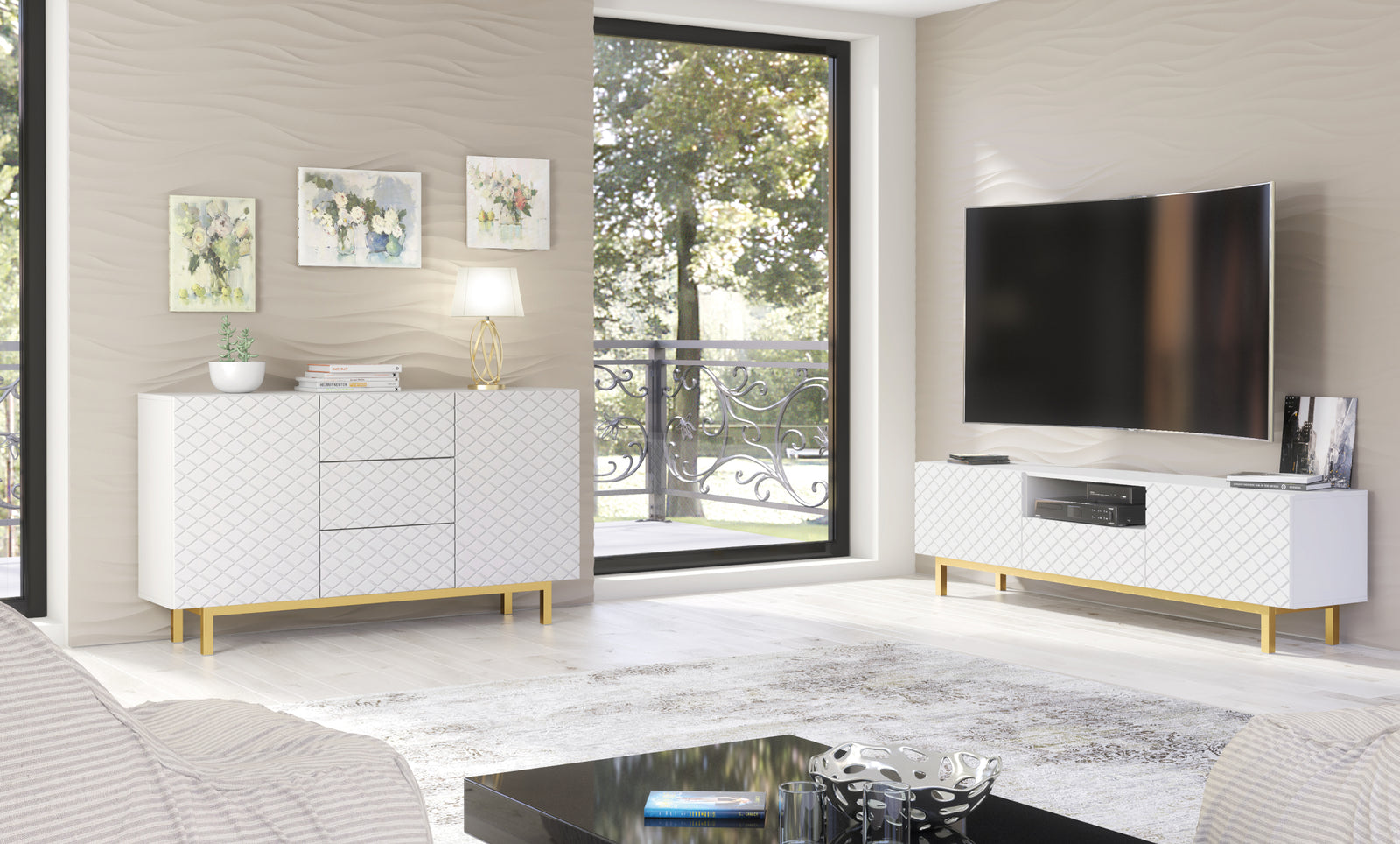 Diamond Luxe Tv Unit 180cm - Deco | White