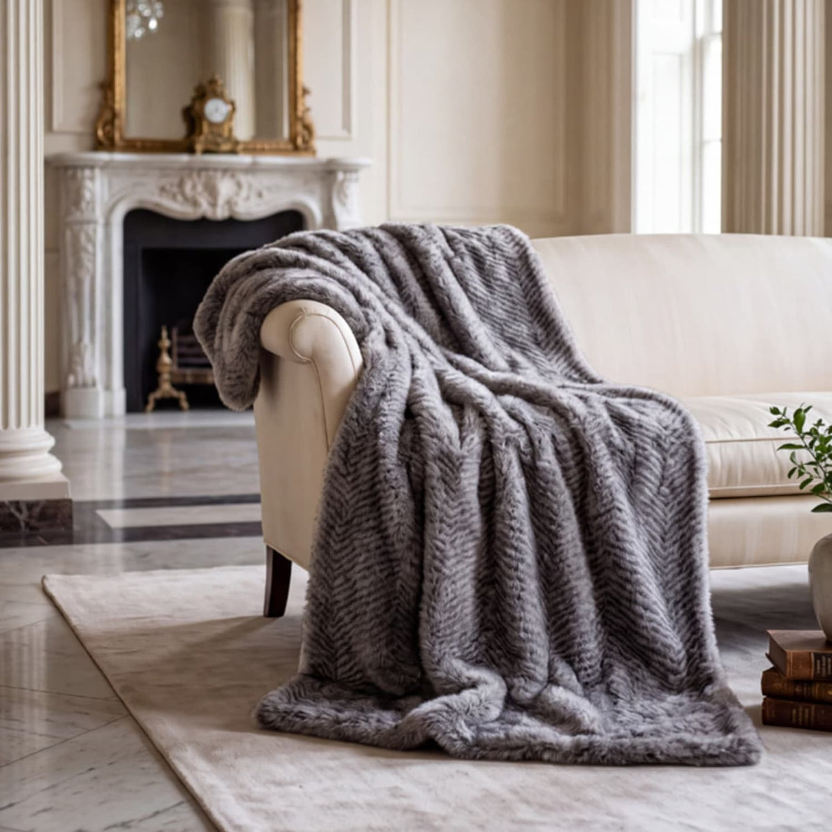 Feather Fleck Grey Faux Fur Throw | 130cm x 150cm | Grey