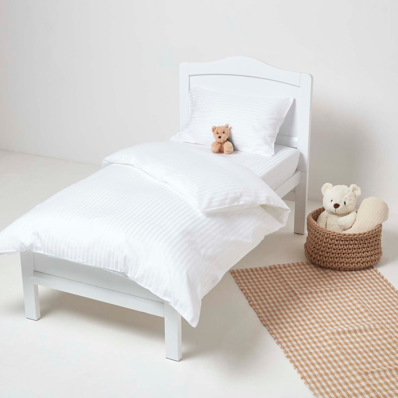 Cotton Stripe Cot Bed Duvet Cover Set 330 Thread Count | Cot Bed | White