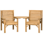 Wooden Garden Love Seat With Coffee Table Partner Bench | Brown