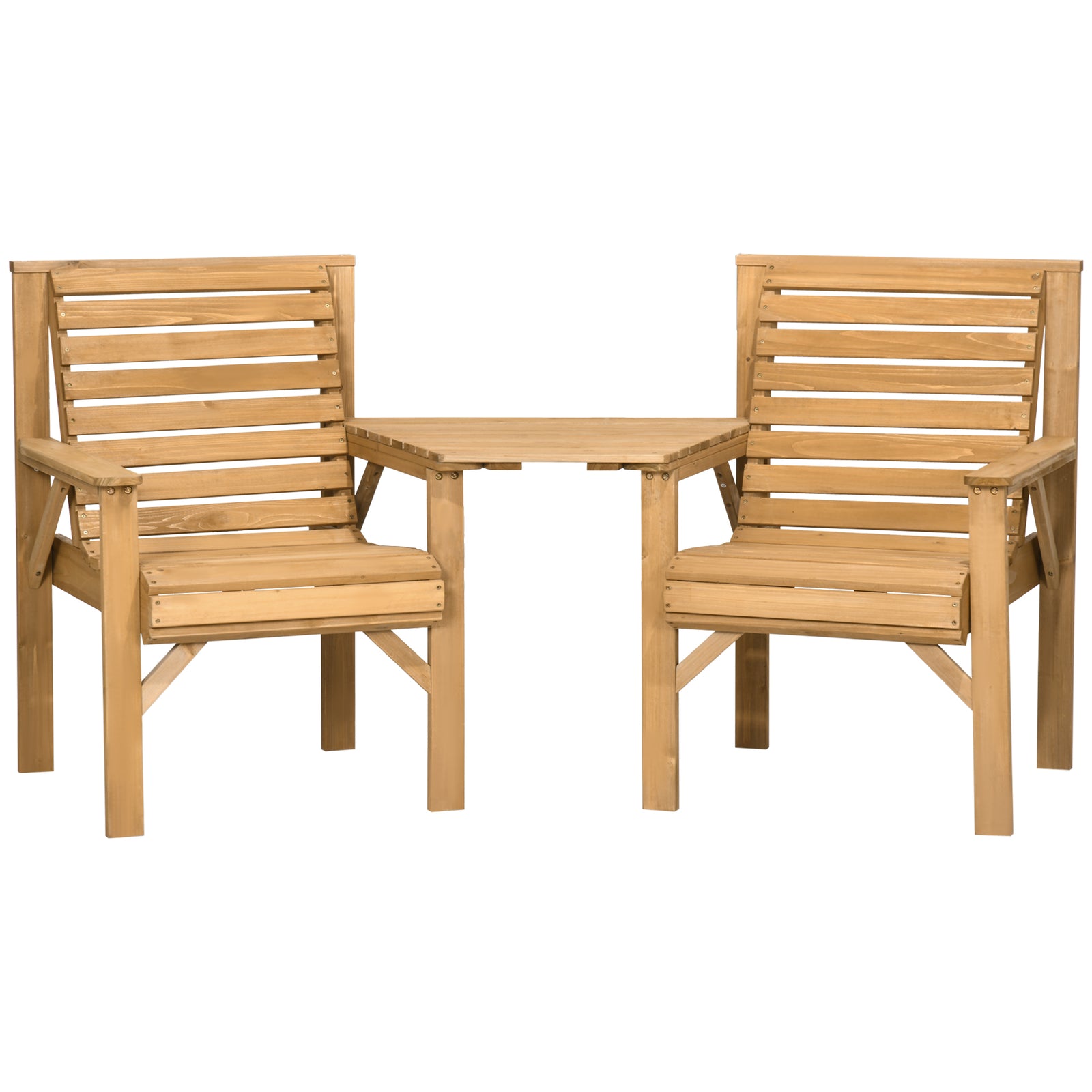 Wooden Garden Love Seat With Coffee Table Partner Bench | Brown