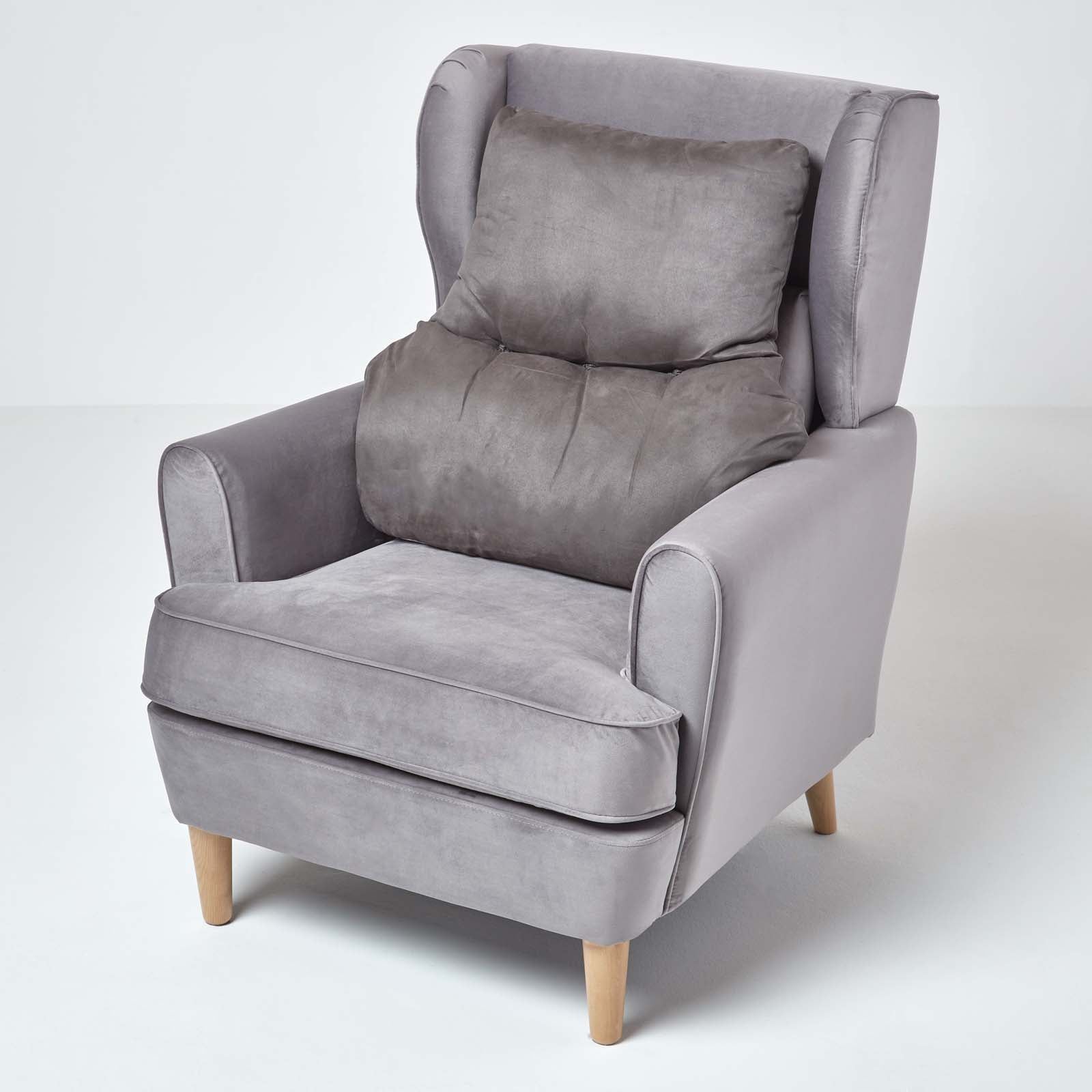 Faux Suede Back Support Thick Lumbar Cushion | Grey