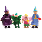 4 Wooden Fantasy Figures, Witch, Wizard, Pixie & Fairy