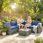 4 Pieces Rattan Garden Furniture Sofa Set With Coffee Table | Blue