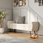 Teddy Fur Upholstered Storage Bench Upholstered Ottoman Seat With Hidden Compartment, 151cm Wide Hallway Or Bedroom Bench