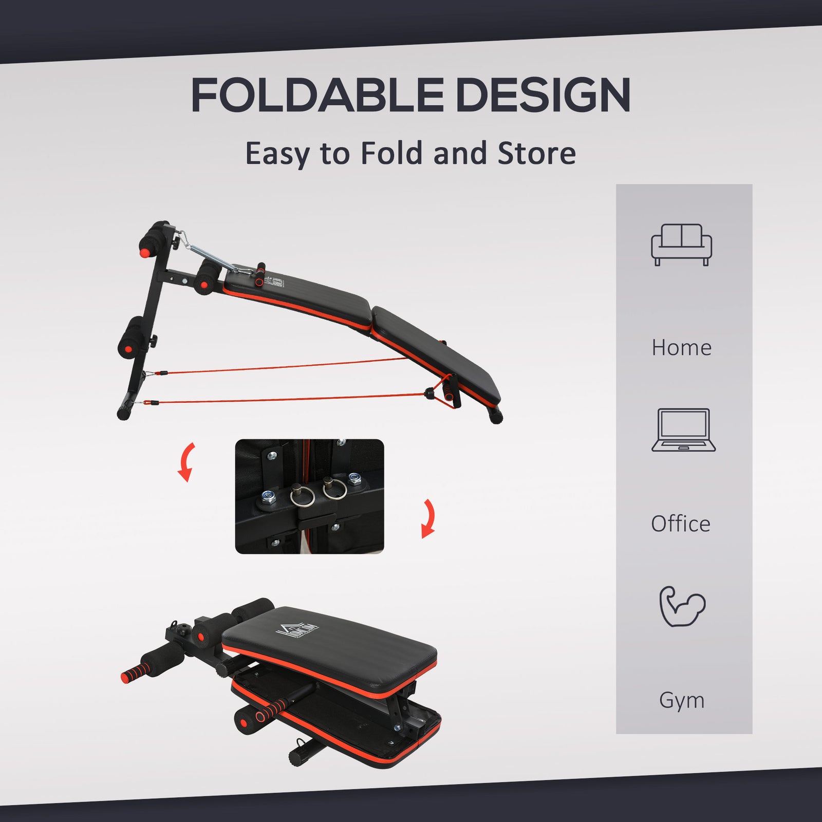 Foldable Sit Up Bench With Arm Pulling Rope | Black