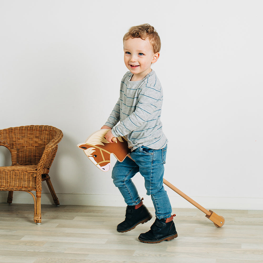 Wooden Hobby Horse With Wooden Wheels & Handles, 84cm Tall