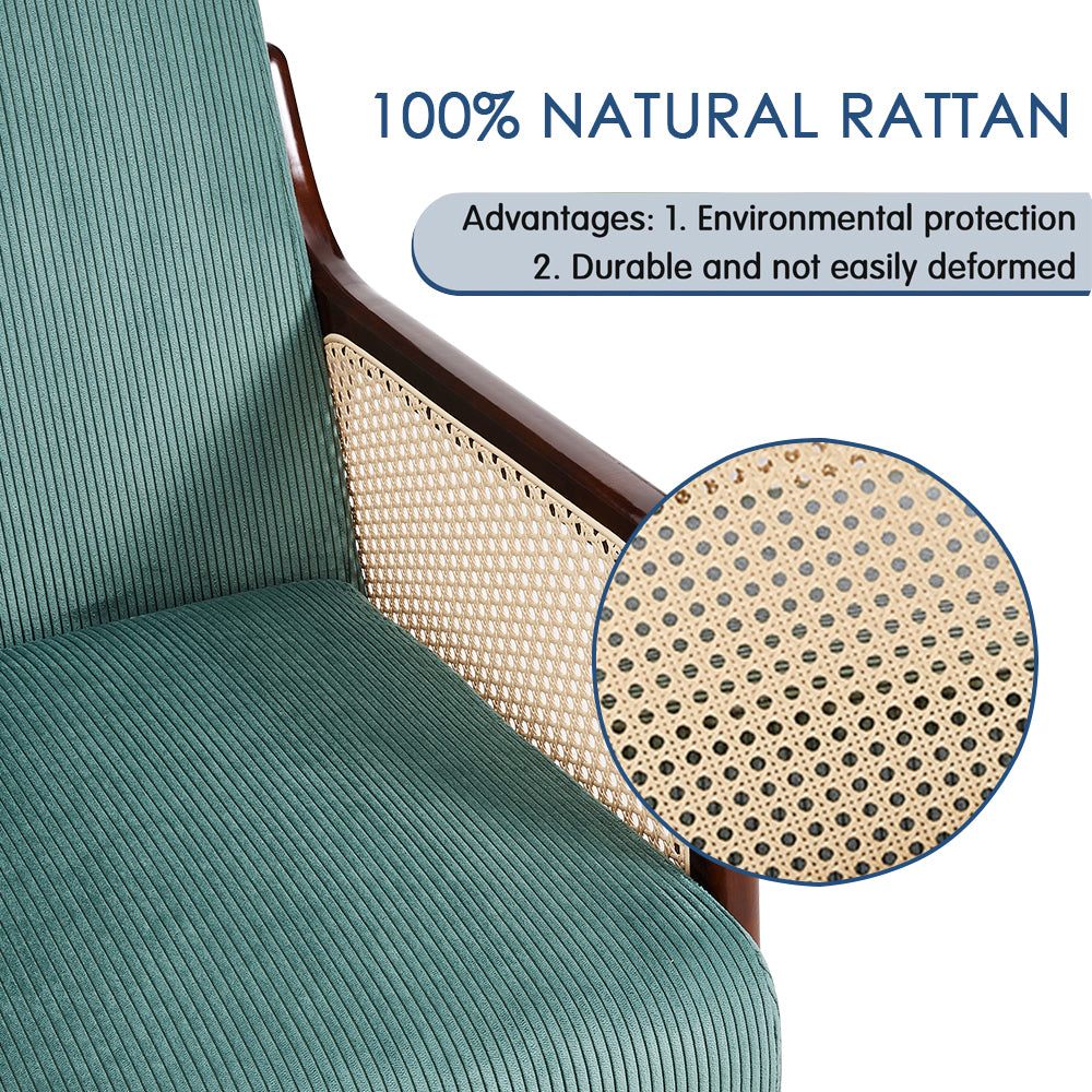 Corduroy Armchair With Rattan-weave Side Panels – Accent Chair With Rubberwood Legs | Green