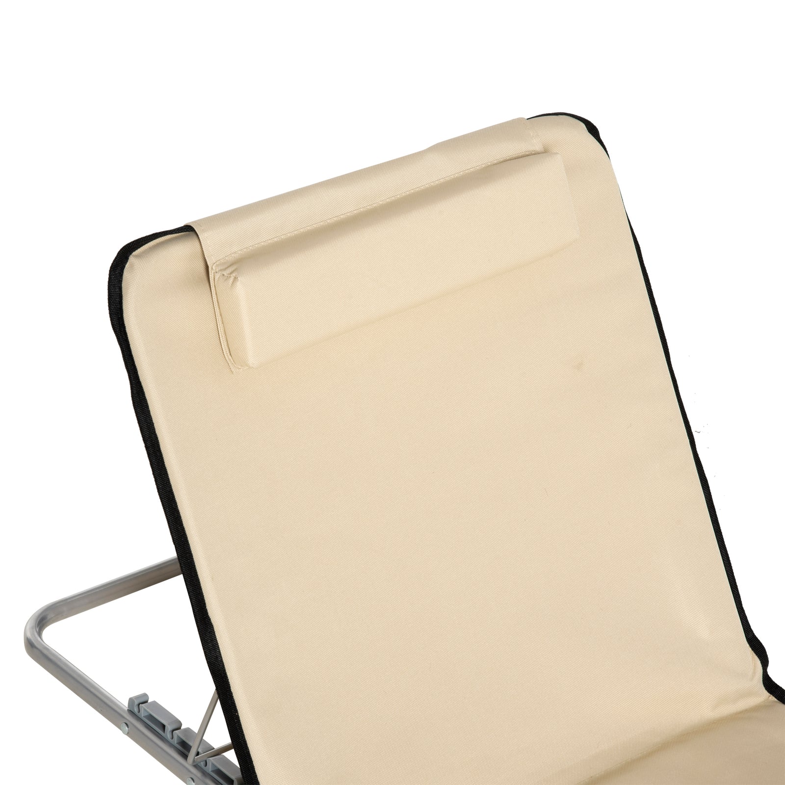 2pc Outdoor Beach Mat Steel Reclining Chair Set W/ Pillow | Beige