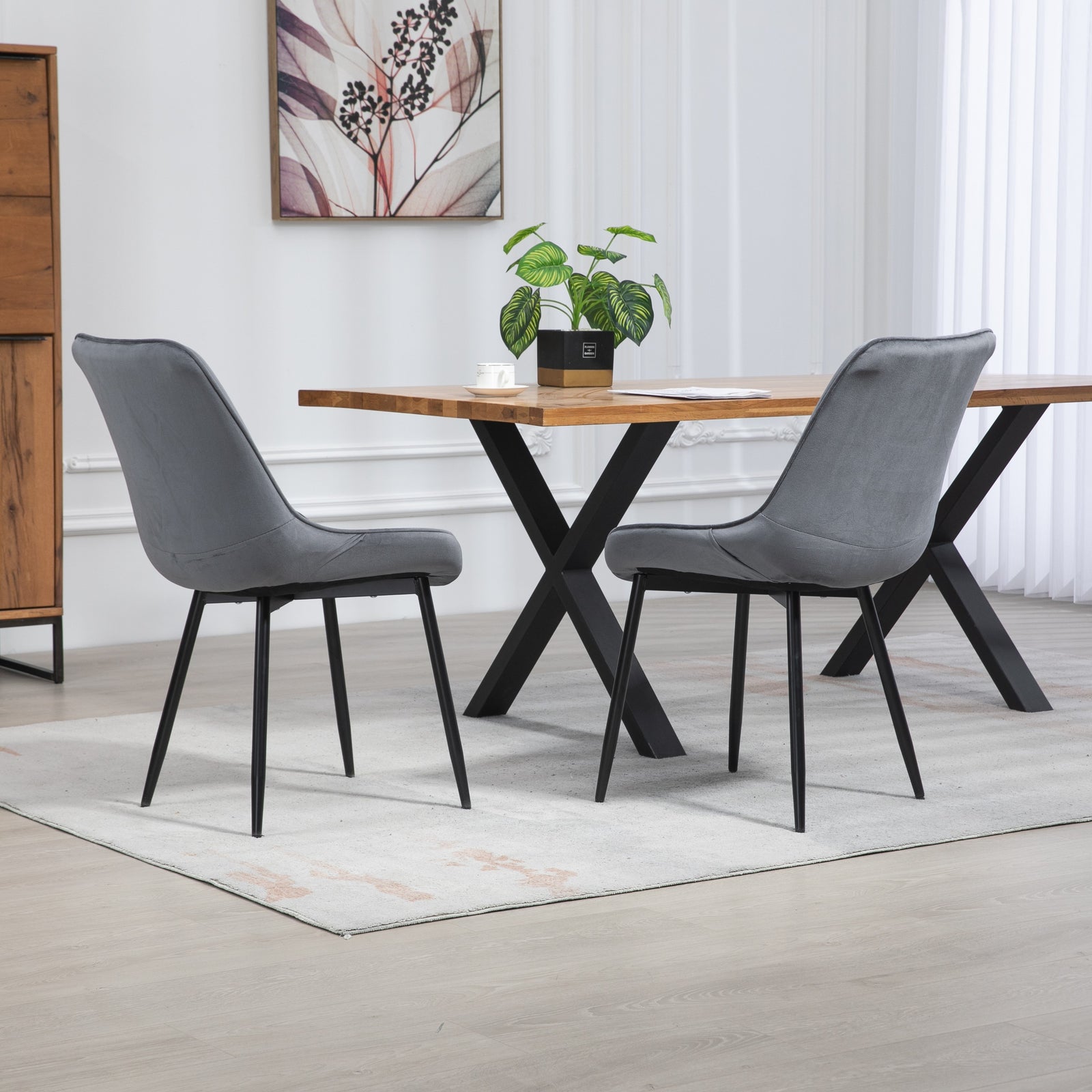Set Of 2 Bovino Velvet Fabric Dining Chairs