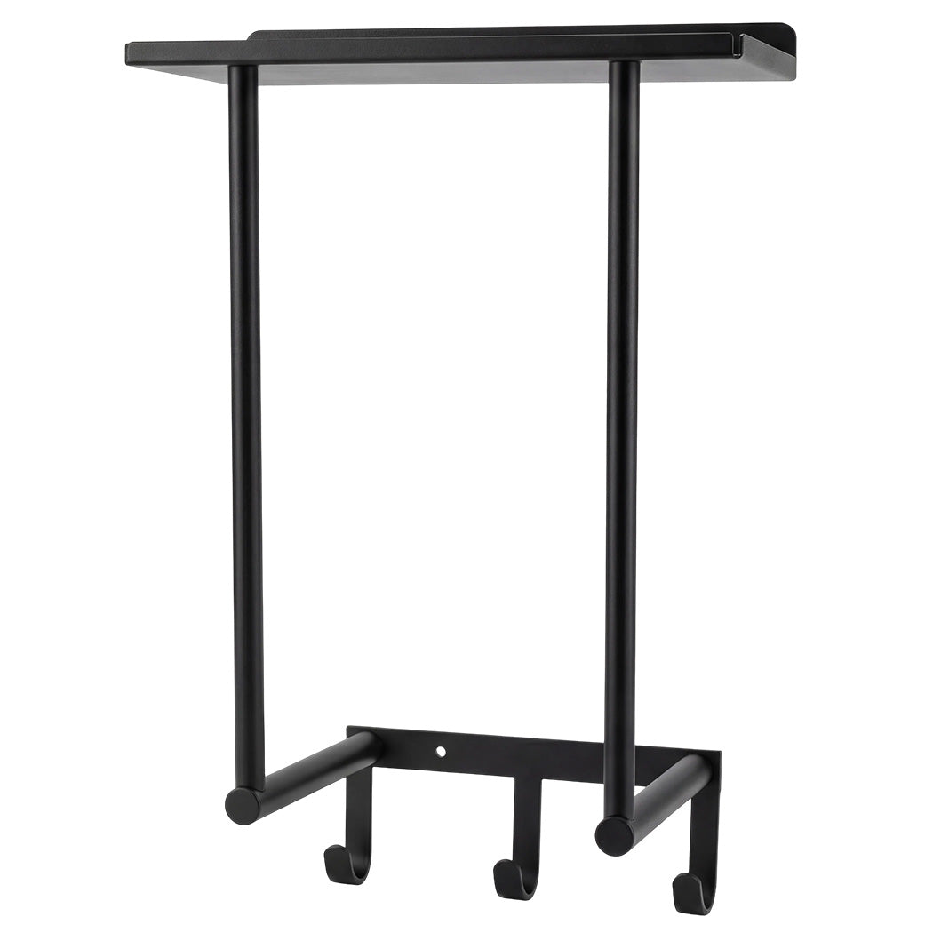 Towel Rack Wall Mounted Shelf Bathroom Storage Holder With Hooks Black | Black