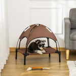 Pawhut 61cm Elevated Dog Bed Cooling Raised Pet Cot Uv Protection Canopy | Brown