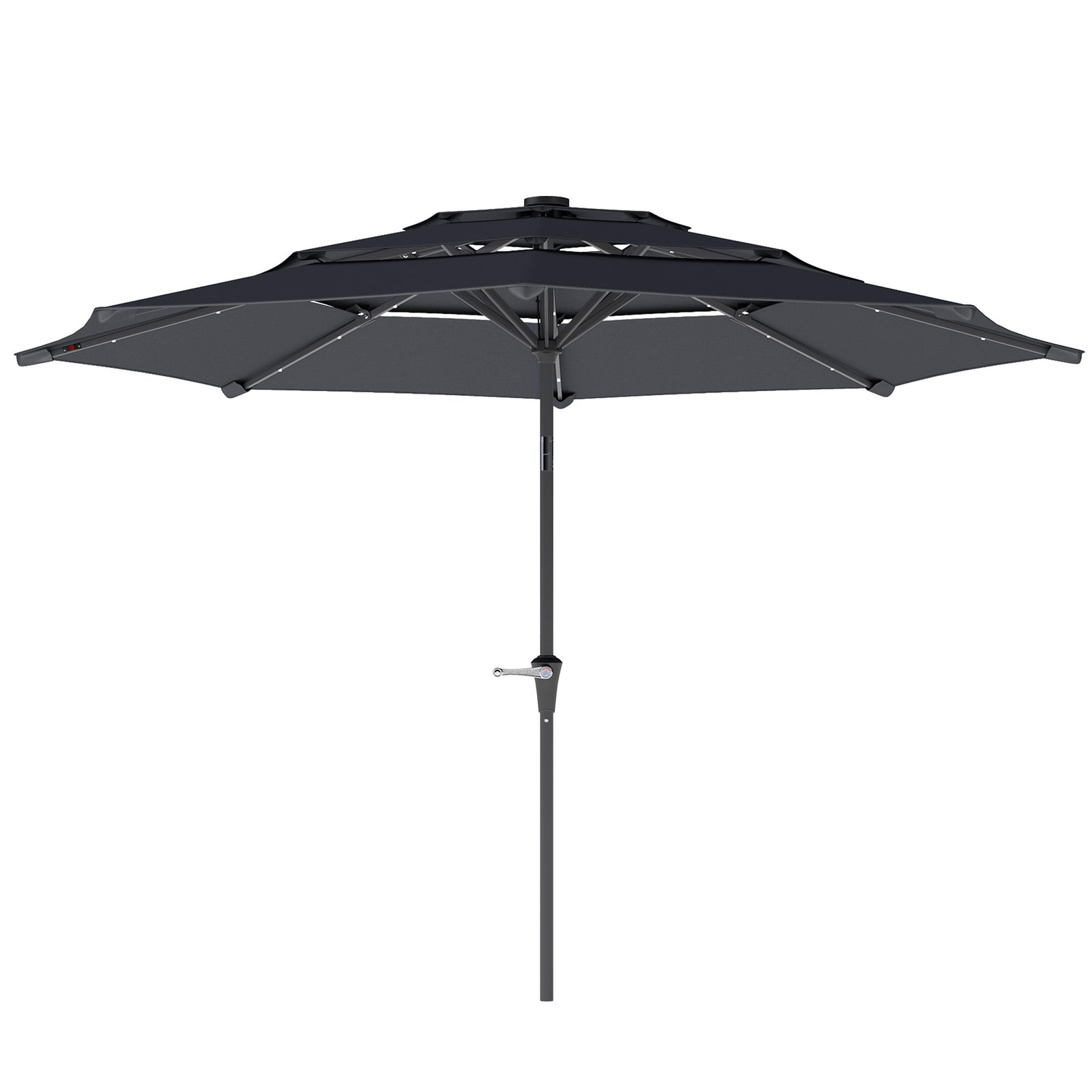 3-tier Garden Parasol W/ Solar Led Lights, Tilt, Crank | Dark Gray