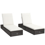 Garden Sun Lounger Rattan Recliner Lounger Chair  Set Of 2
