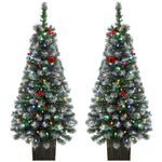 HOMCOM 4ft Pre-lit Slim Artificial Christmas Tree Set Of 2, 140 Frosted Tips