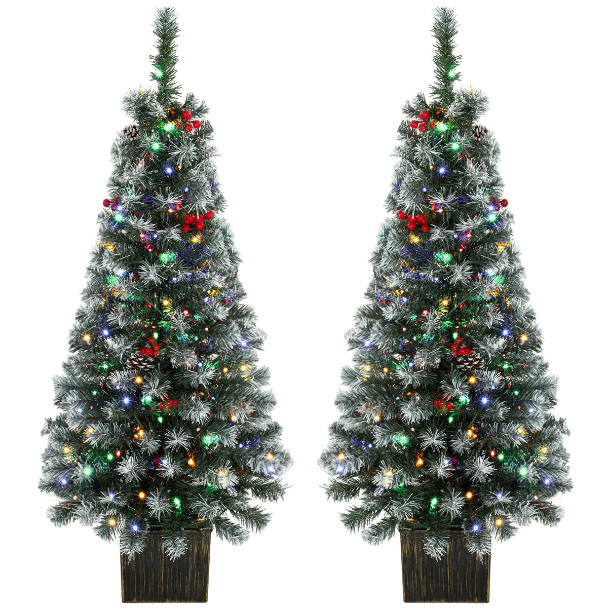 HOMCOM 4ft Pre-lit Slim Artificial Christmas Tree Set Of 2, 140 Frosted Tips
