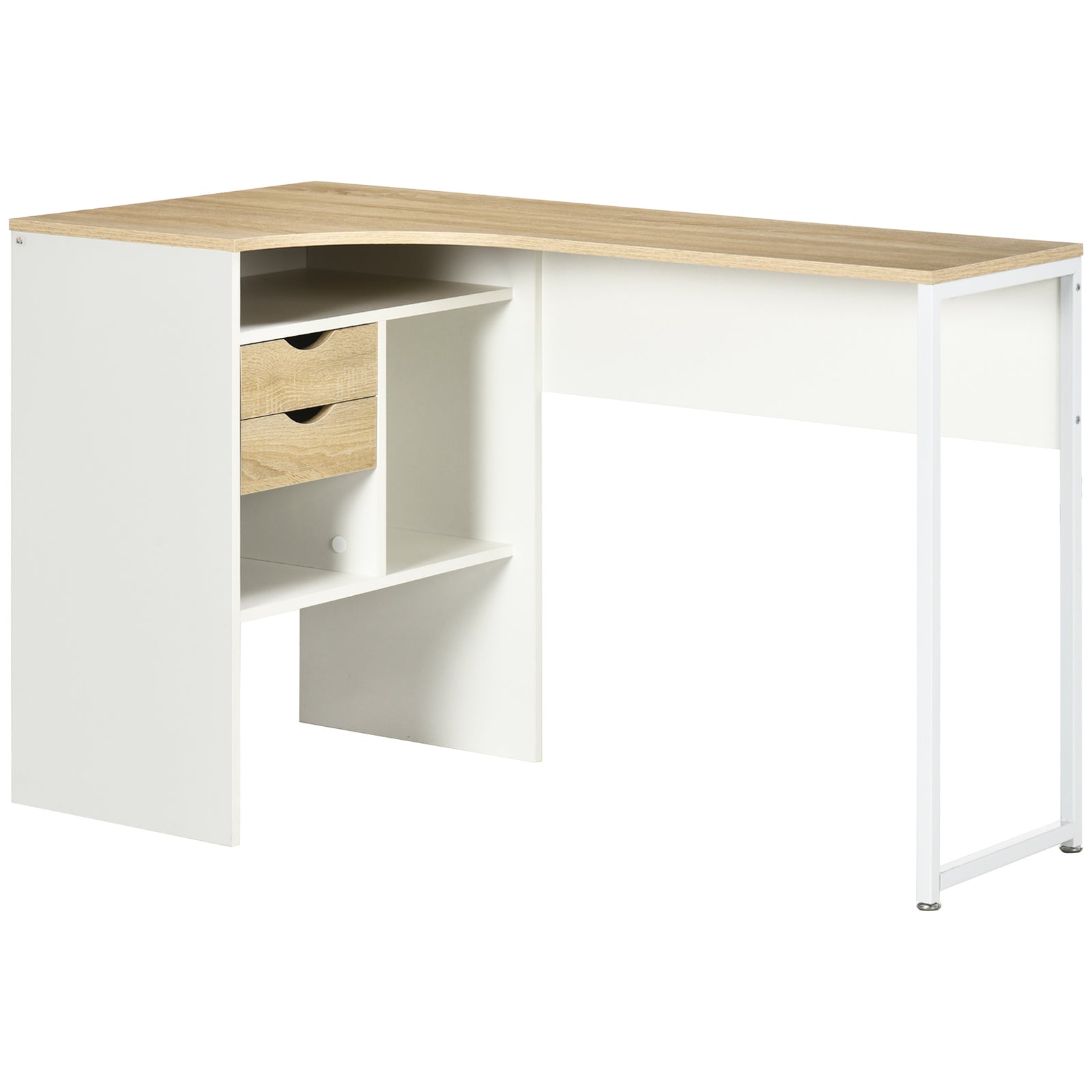 L-shaped Corner Computer Desk Study Table W/ Storage Shelf | Natura