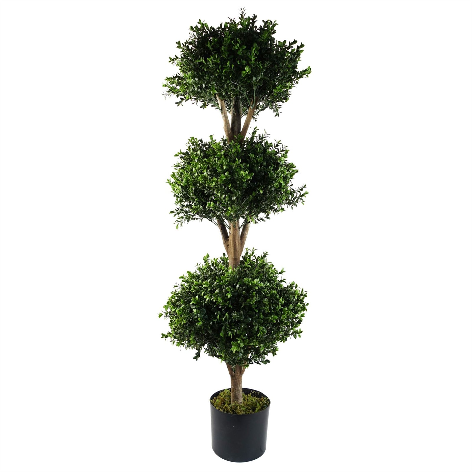 Artificial 120cm Buxus Triple Ball Tree Uv Resistant Outdoor Topiary