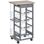Kitchen Island Trolley W/ 4 Baskets 2 Side Racks Drawer