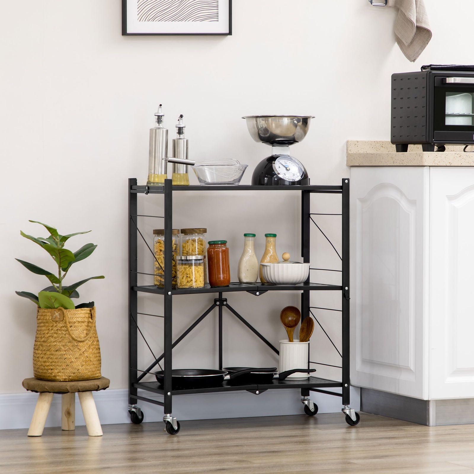 3-tier Utility Cart, Rolling Storage Trolley For Kitchen