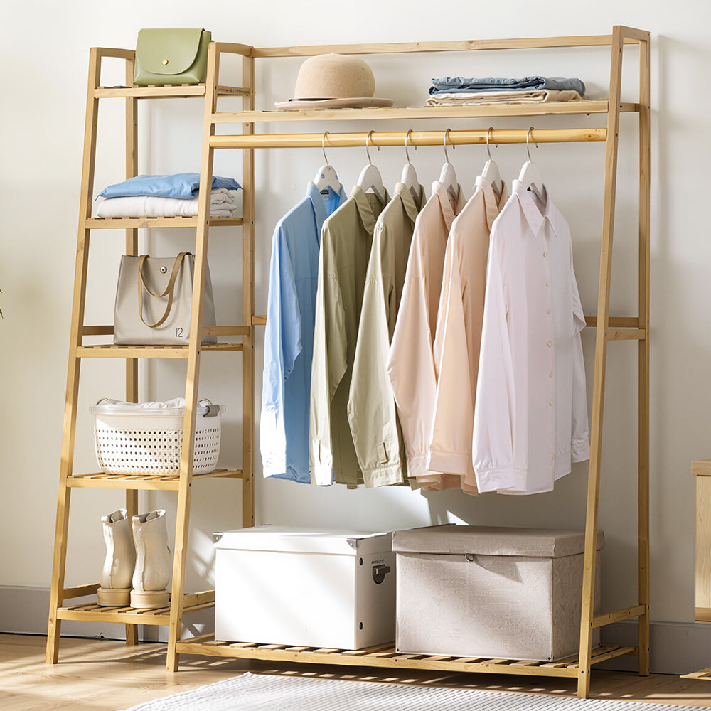Bamboo Bedroom Garment Clothes Rack Natural 110cm