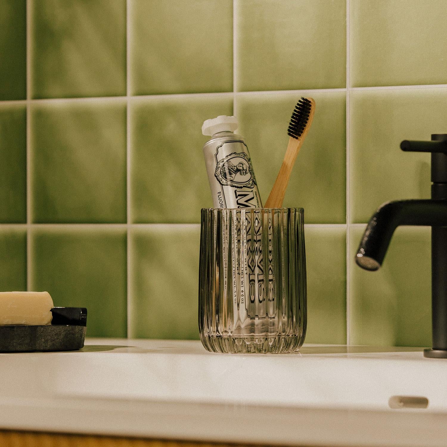 Toothbrush Holder Tumbler, Glass, 8cm, Smoke Grey, Lido Collection
