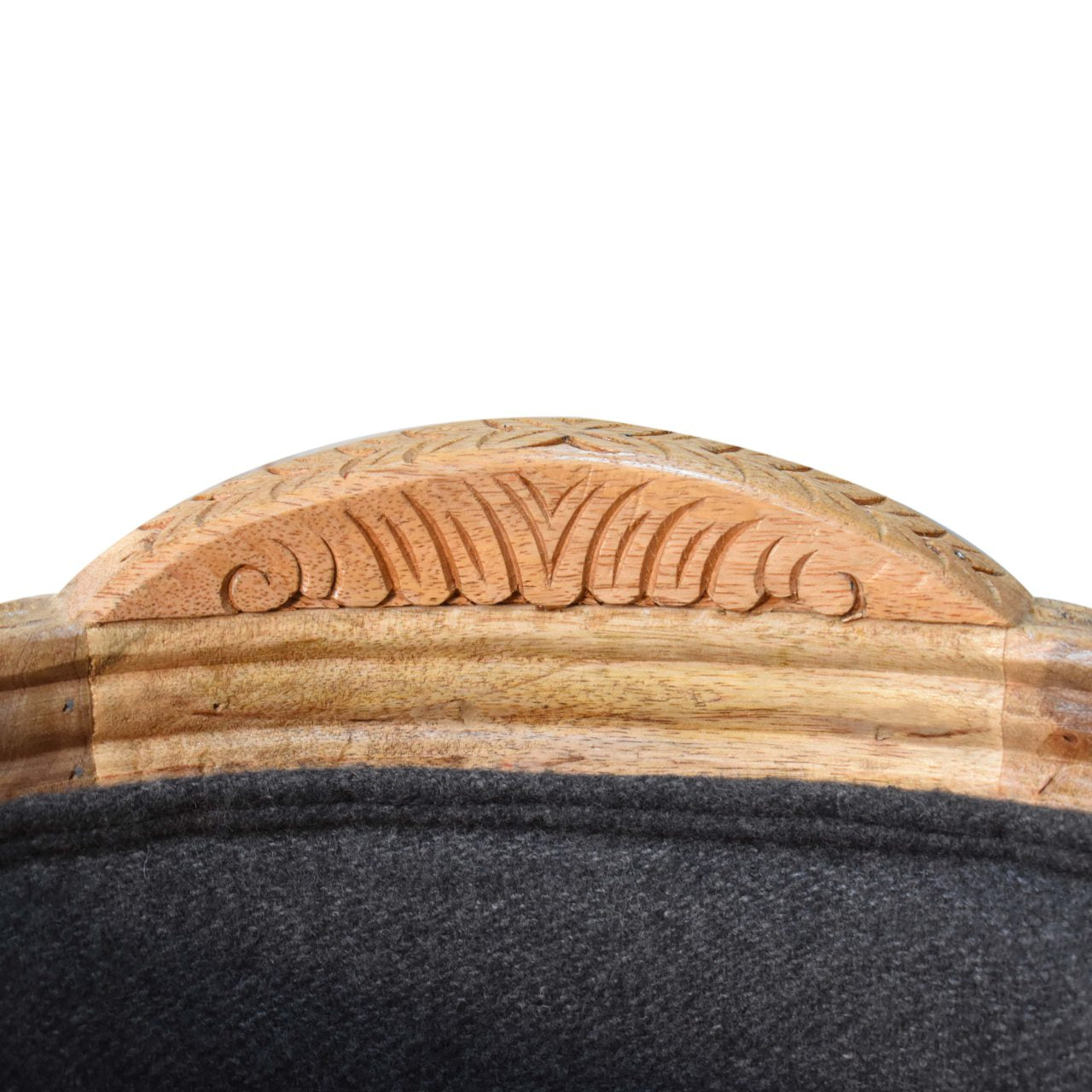Solid Mango Wood, Upholstered Carved Battleship Tweed Pet Bed